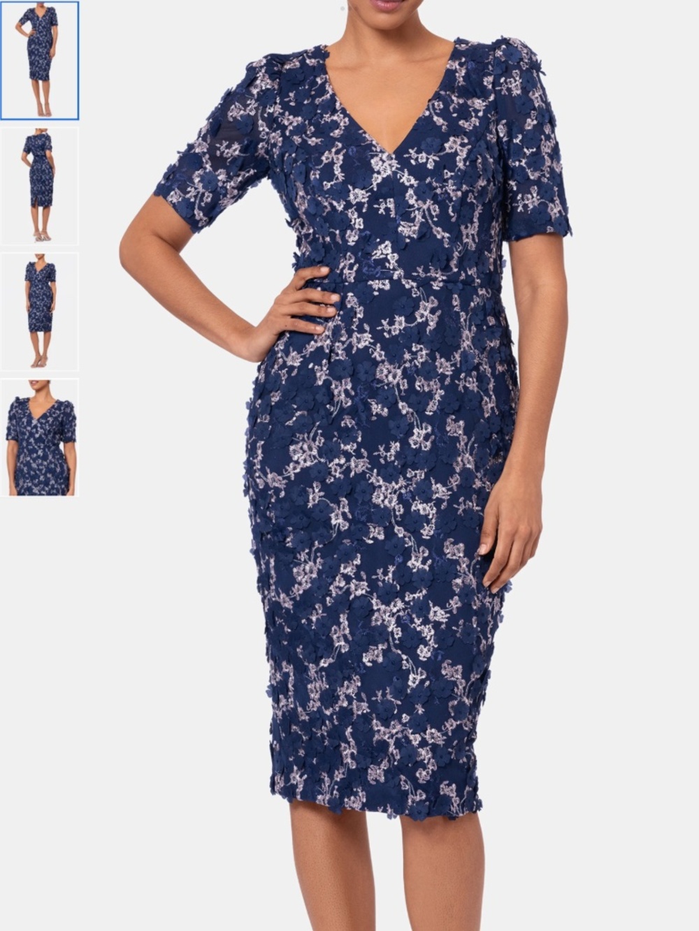 Xscape Evenings Embroidered Floral Sheath Midi Dress, size 8